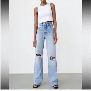 Zara High Rise Wide Leg Jean Ripped
